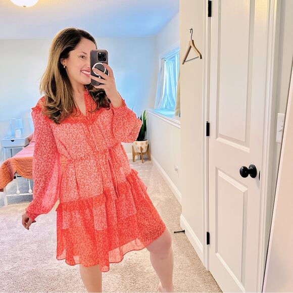 NWT Draper James Pink Floral Long Sleeve Mini Dress Large - Picture 1 of 14